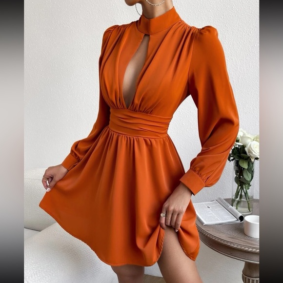 Sexy Cut Out Cowl Neck Long Sleeve Dress - Picture 5 of 6